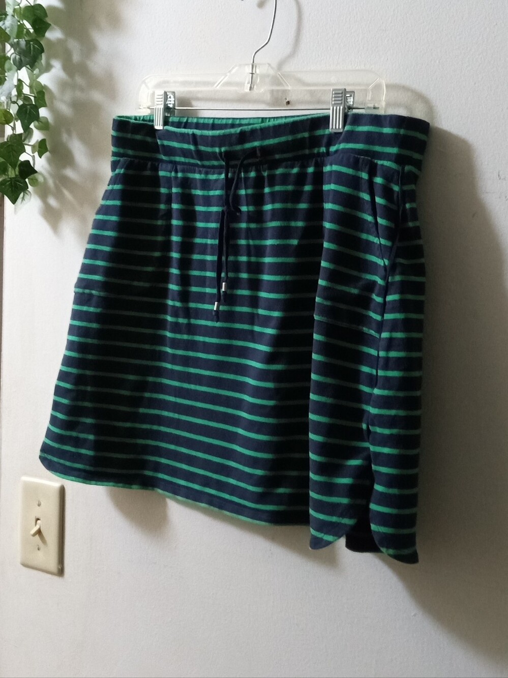 Striped Navy and Green Drawstring Skirt